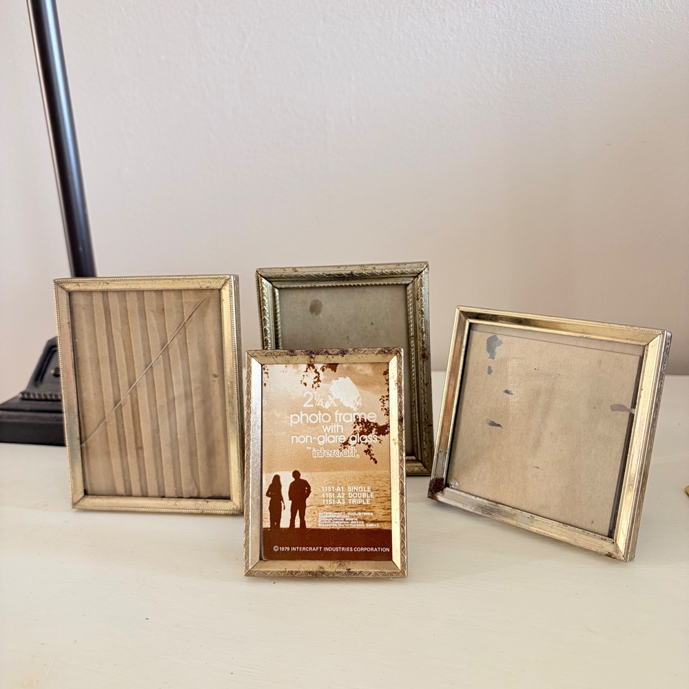 Vintage Intercraft Gold Metal Picture Frame Set of 4 Ornate Distressed MCM 1979